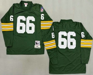 Men's Green Bay Packers #66 Ray Nitschke Green Long Sleeve 1969 Throwback Jersey