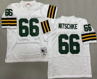 Men's Green Bay Packers #66 Ray Nitschke White 1966 Throwback Jersey