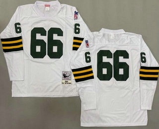 Men's Green Bay Packers #66 Ray Nitschke White Long Sleeve 1969 Throwback Jersey