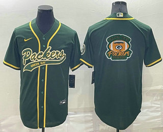 Men's Green Bay Packers Green Team Big Logo With Patch Cool Base Stitched Baseball Jersey
