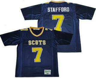 Men's Highland Park High School Scots #7 Matthew Stafford Navy Football Jersey
