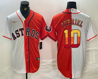 Men's Houston Astros #10 Yuli Gurriel White Orange Split Stitched Baseball Jersey