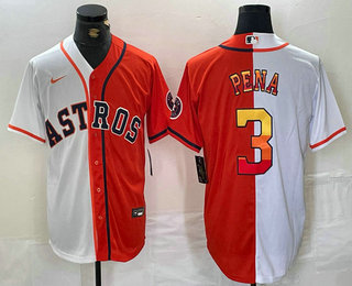 Men's Houston Astros #3 Jeremy Pena White Orange Split Stitched Baseball Jersey