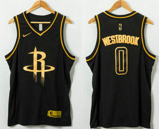 Men's Houston Rockets #0 Russell Westbrook Black Golden Edition Nike Swingman Jersey