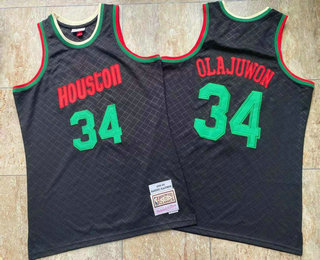 Men's Houston Rockets #34 Hakeem Olajuwon 1993-94 Black Hardwood Classics Soul Swingman Throwback Jersey