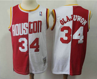 Men's Houston Rockets #34 Hakeem Olajuwon 1993-94 Red With White Two Tone Hardwood Classics Soul Swingman Throwback Jersey