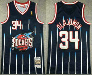 Men's Houston Rockets #34 Hakeem Olajuwon 1996-97 Navy Blue Hardwood Classics Soul Swingman Throwback Jersey