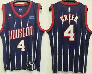 Men's Houston Rockets #4 Jalen Green Black 6 Patch 2022 City Edition Swingman Stitched Jersey With Sponsor