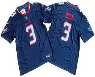 Men's Houston Texans #3 Tank Dell White Limited Navy 2024 FUSE Vapor Jersey