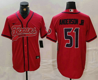 Men's Houston Texans #51 Will Anderson Jr Red With Patch Cool Base Stitched Baseball Jersey