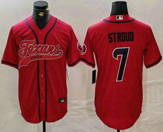 Men's Houston Texans #7 CJ Stroud Red With Patch Cool Base Stitched Baseball Jersey