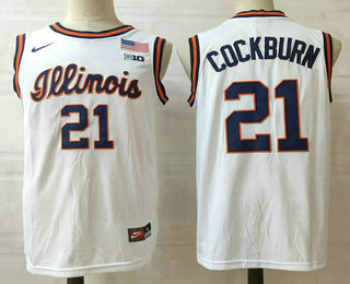 Men's Illinois Fighting Illini #21 Kofi Cockburn White College Basketball Jersery