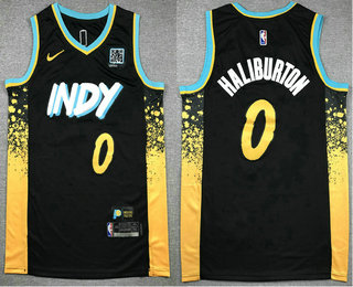 Men's Indiana Pacers #0 Tyrese Haliburton Navy Blue 2023 City Icon Sponsor Swingman Jersey