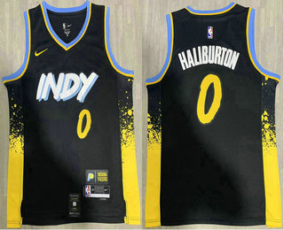Men's Indiana Pacers #0 Tyrese Haliburton Navy Blue 2023 City Icon Sponsor Swingman Jersey