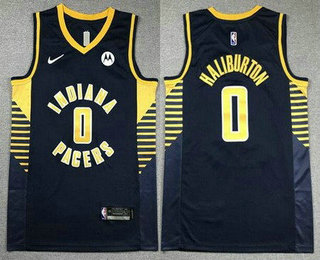 Men's Indiana Pacers #0 Tyrese Haliburton Navy Icon Sponsor Swingman Jersey