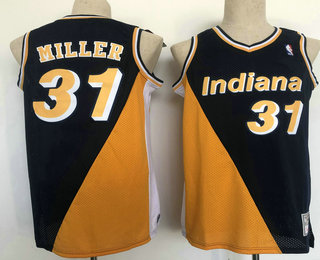 Men's Indiana Pacers #31 Reggie Miller Navy Blue Yellow Hardwood Classics Soul Swingman Throwback Jersey