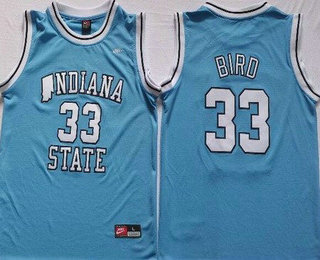 Men's Indiana State Sycamores #33 Larry Bird Light Blue College Basketball Jersey