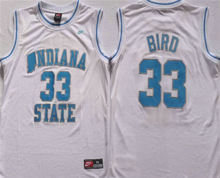 Men's Indiana State Sycamores #33 Larry Bird White Stitched Jersey