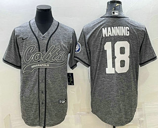 Men's Indianapolis Colts #18 Peyton Manning Grey Gridiron With Patch Cool Base Stitched Baseball Jersey