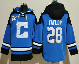 Men's Indianapolis Colts #28 Jonathan Taylor Blue Ageless Must Have Lace Up Pullover Hoodie