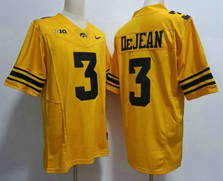 Men's Iowa Hawkeyes #3 Cooper DeJean Gold FUSE College Stitched Jersey
