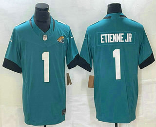 Men's Jacksonville Jaguars #1 Travis Etienne Jr Teal 2023 FUSE Vapor Limited Stitched Jersey