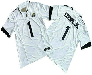 Men's Jacksonville Jaguars #1 Travis Etienne Jr White 2023 FUSE Vapor Limited Stitched Jersey