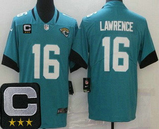 Men's Jacksonville Jaguars #16 Trevor Lawrence Limited Green C Patch Vapor Jersey