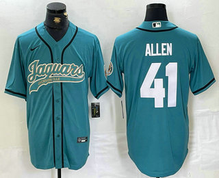 Men's Jacksonville Jaguars #41 Josh Allen Teal With Patch Cool Base Stitched Baseball Jersey