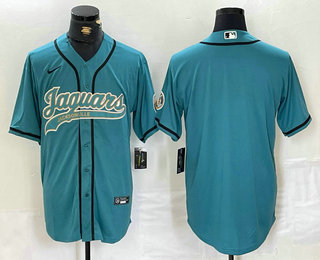 Men's Jacksonville Jaguars Blank Teal With Patch Cool Base Stitched Baseball Jersey