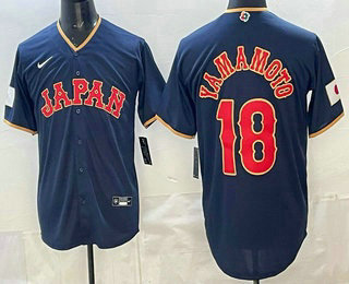 Men's Japan #18 Yoshinobu Yamamoto Navy 2026 World Baseball Classic Cool Base Jersey