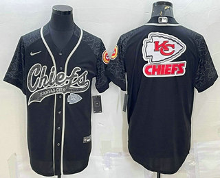 Men's Kansas City Chiefs Black Reflective Team Big Logo With Patch Cool Base Stitched Baseball Jersey