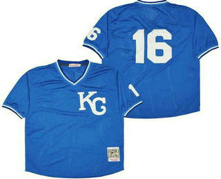 Men's Kansas City Royals #16 Bo Jackson Blue Mesh Throwback Jersey