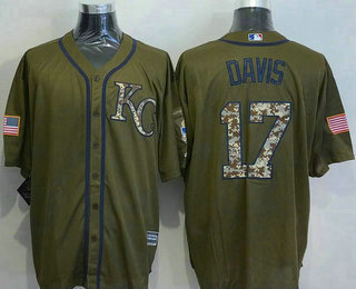 Men's Kansas City Royals #17 Wade Davis Green Salute to Service Cool Base Baseball Jersey