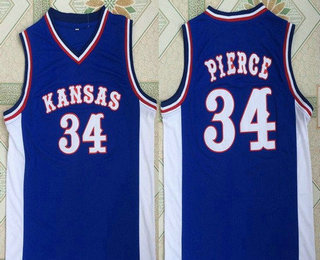 Men's Kansas Jayhawks #34 Paul Pierce Royal Blue College Basketball Retro Swingman Stitched NCAA Jersey