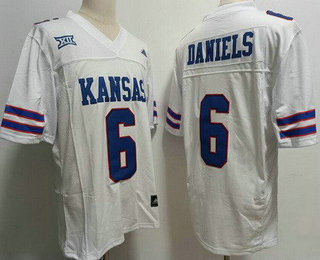 Men's Kansas Jayhawks #6 Jalon Daniels White College Football Jersey