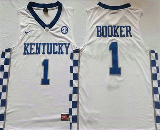 Men's Kentucky Wildcats #1 Devin Booker White College Basketball Jersey
