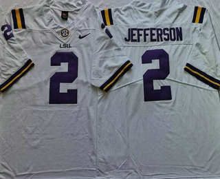 Men's LSU Tigers #2 Justin Jefferson White College Football Jersey