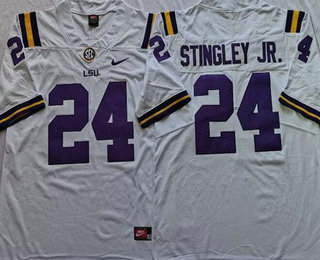 Men's LSU Tigers #24 Derek Stingley Jr White College Football Jersey