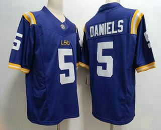 Men's LSU Tigers #5 Jayden Daniels Purple FUSE College Stitched Jersey