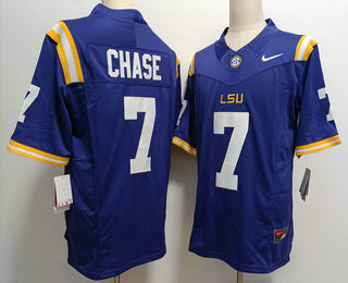 Men's LSU Tigers #7 JaMarr Chase Purple FUSE College Stitched Jersey