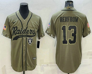 Men's Las Vegas Raiders #13 Hunter Renfrow 2022 Olive Salute to Service Cool Base Stitched Baseball Jersey