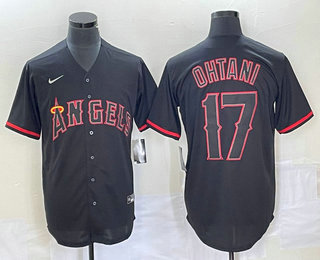 Men's Los Angeles Angels #17 Shohei Ohtani Lights Out Black Fashion Cool base Nike Jersey