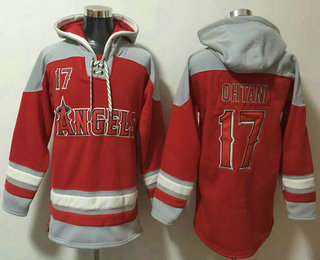 Men's Los Angeles Angels #17 Shohei Ohtani Red Ageless Must Have Lace Up Pullover Hoodie