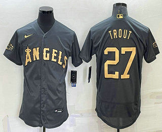 Men's Los Angeles Angels #27 Mike Trout Grey 2022 All Star Stitched Flex Base Nike Jersey