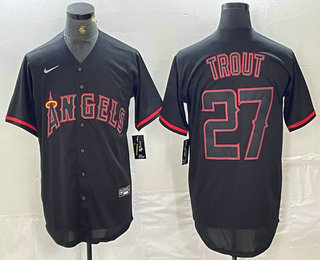 Men's Los Angeles Angels #27 Mike Trout Lights Out Black Fashion Cool base Nike Jersey