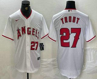Men's Los Angeles Angels #27 Mike Trout White Cool Base Nike Jersey