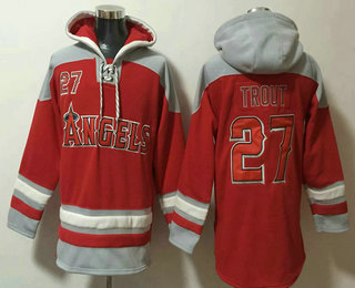 Men's Los Angeles Angels Of Anaheim #27 Mike Trout Red Ageless Must Have Lace Up Pullover Hoodie