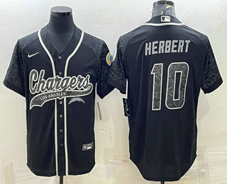 Men's Los Angeles Chargers #10 Justin Herbert Black Reflective Limited Stitched Football Jersey