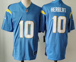 Men's Los Angeles Chargers #10 Justin Herbert Light Blue 2023 FUSE Vapor Limited Stitched Jersey